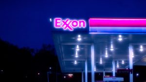 ExxonMobil neon sign at a gas station