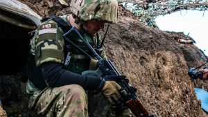 A Ukrainian soldier in the trenches