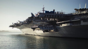 Photo of a US aircraft carrier on the water