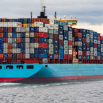 A cargo ship in the ocean