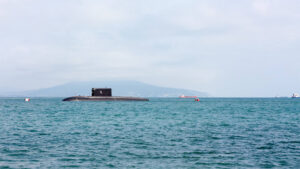 Photo of a submarine emerging out of the water