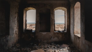 Photo of a destroyed building in the middle east