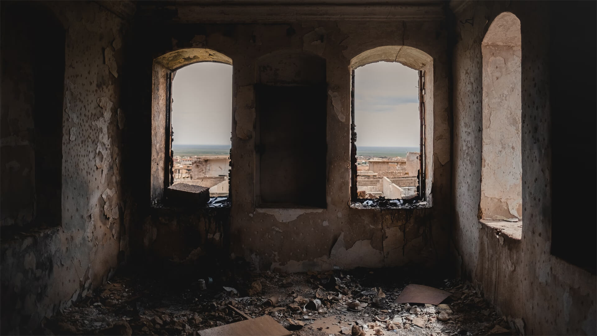 Photo of a destroyed building in the middle east