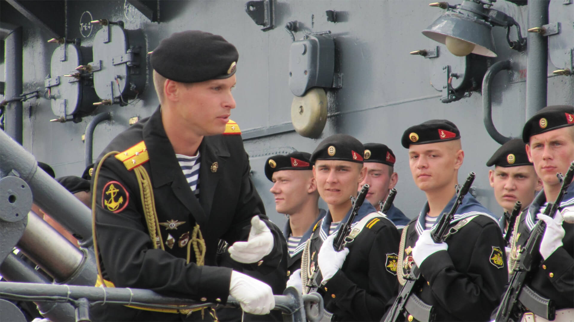 Photo of Russian Naval Infantrymen on a boat