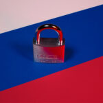 Image of Russian flag with a lock on it