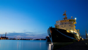 Photo of a ship in a port in Helsinki, Finland