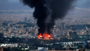 Aftermath of Israeli strike at the IRIB building. Photo by wikimedia: https://en.wikipedia.org/wiki/Iran%E2%80%93Israel_war#/media/File:Attack_on_IRIB's_Live_News_Broadcasting_Studio_07.jpg