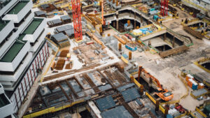 View above an industrial construction site