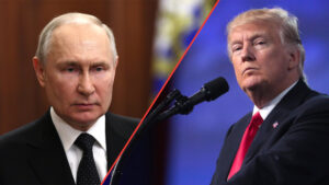 Split Screen of Putin and Trump