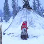 Cleaning the tents in northern Siberia