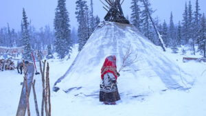 Cleaning the tents in northern Siberia