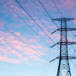 Electrical powerlines on a sunset