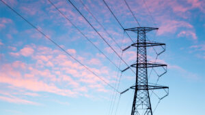 Electrical powerlines on a sunset