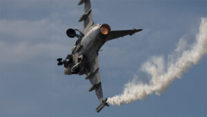 A US Fighter jet conducting a barrel roll