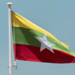 Flag of Myanmar waving in the wind