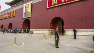 Chinese soldier outside of a building