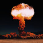 nuclear bomb with a mushroom in the desert
