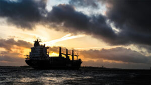 An oil tanker in the ocean sailing
