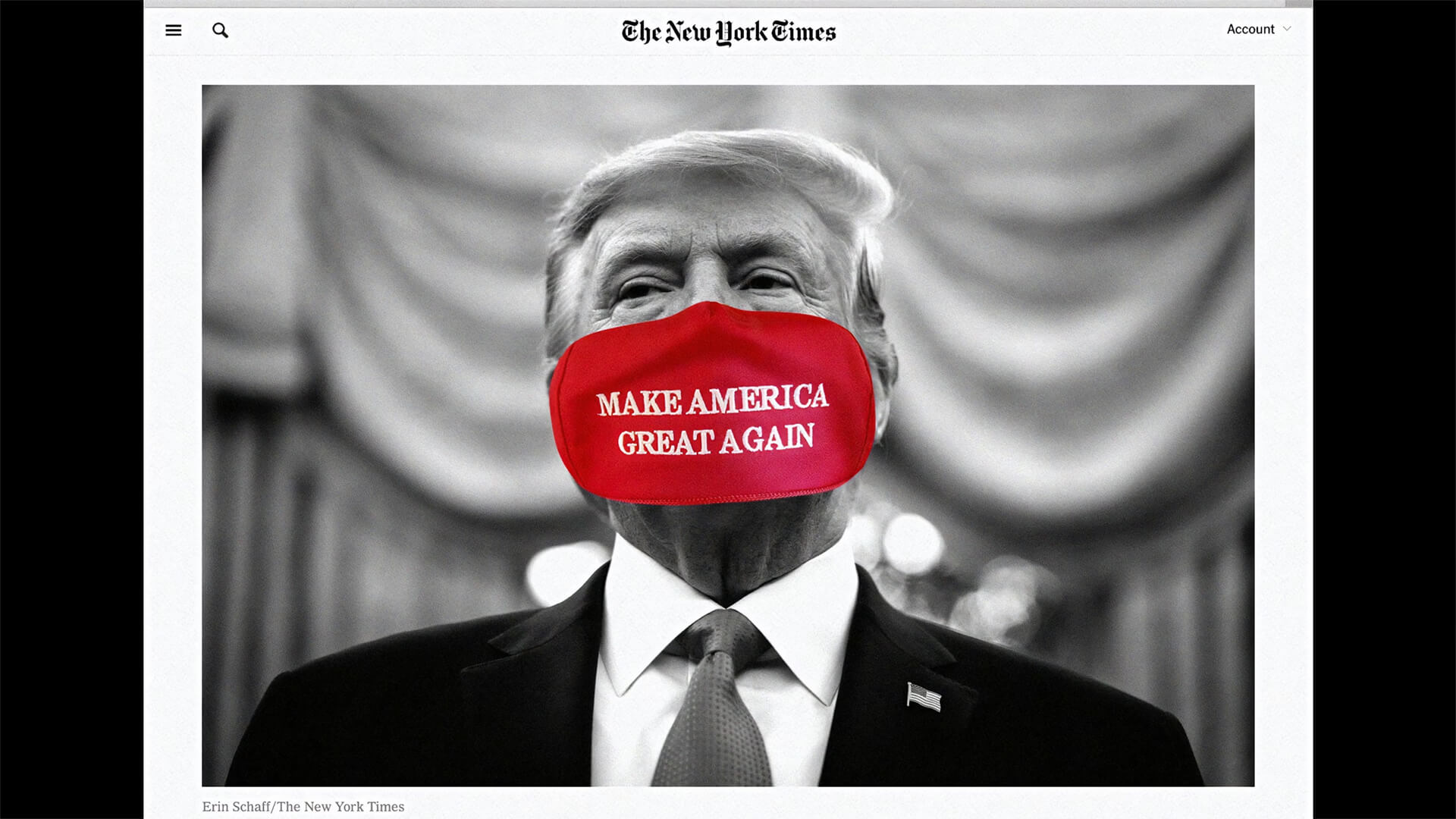President Tump with a MAGA face mask over his mouth