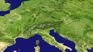 A satellite map of central Europe and terrain