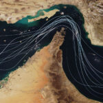 Aerial View of Persian Gulf with Digital Paths | Licensed by Envato Elements: https://app.envato.com/search/all/photos/07ea8bb2-6848-46ea-8372-ec4f58d701a6?term=persian+gulf+satellite+