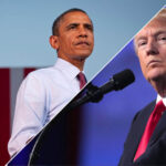 Portraits of Trump and Obama