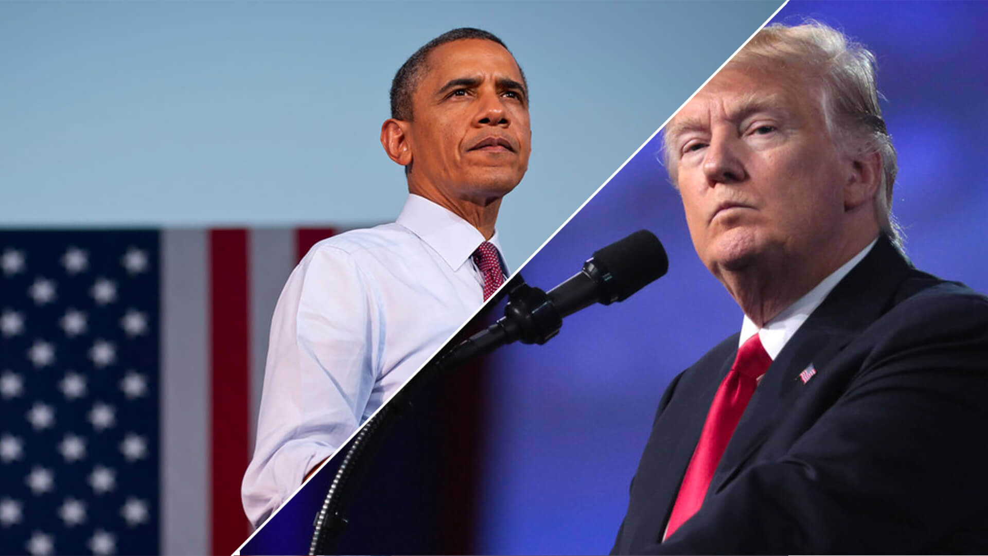 Portraits of Trump and Obama