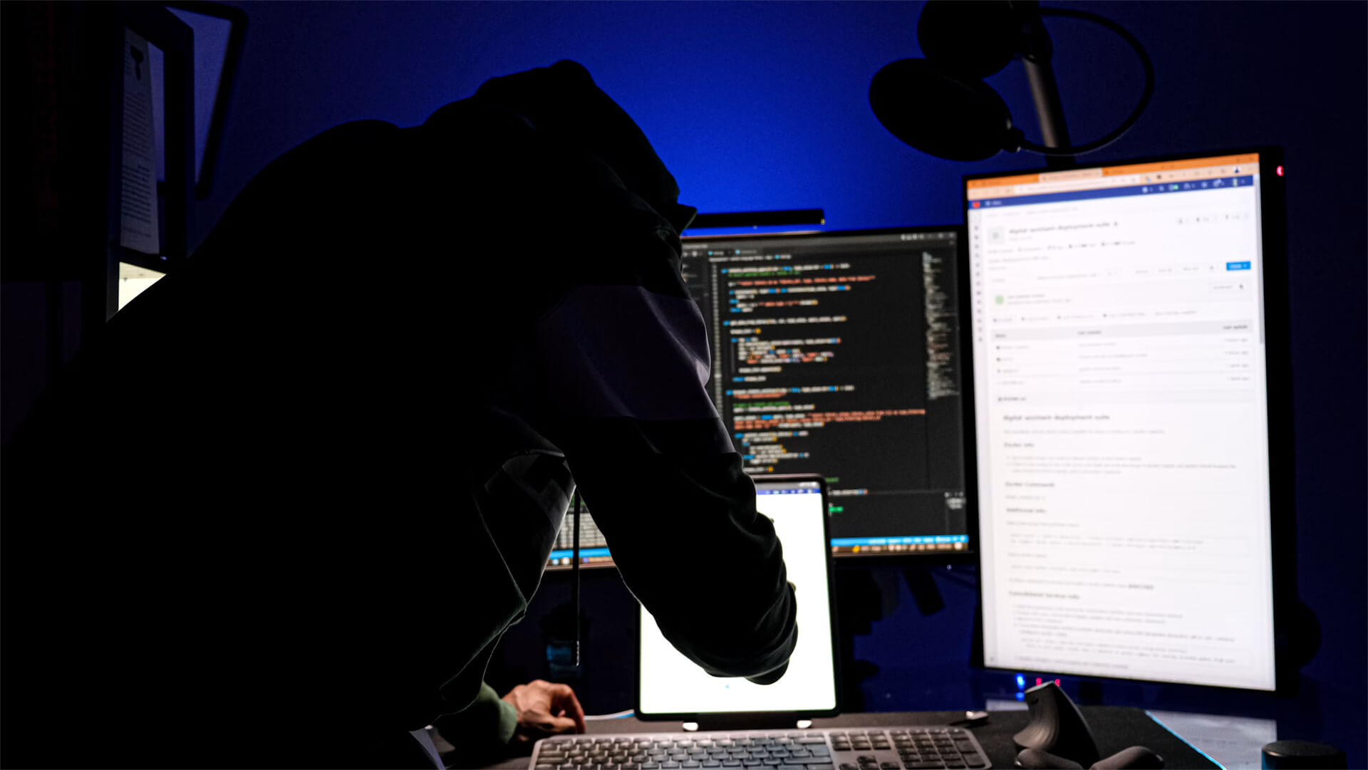 A hacker a a computer terminal