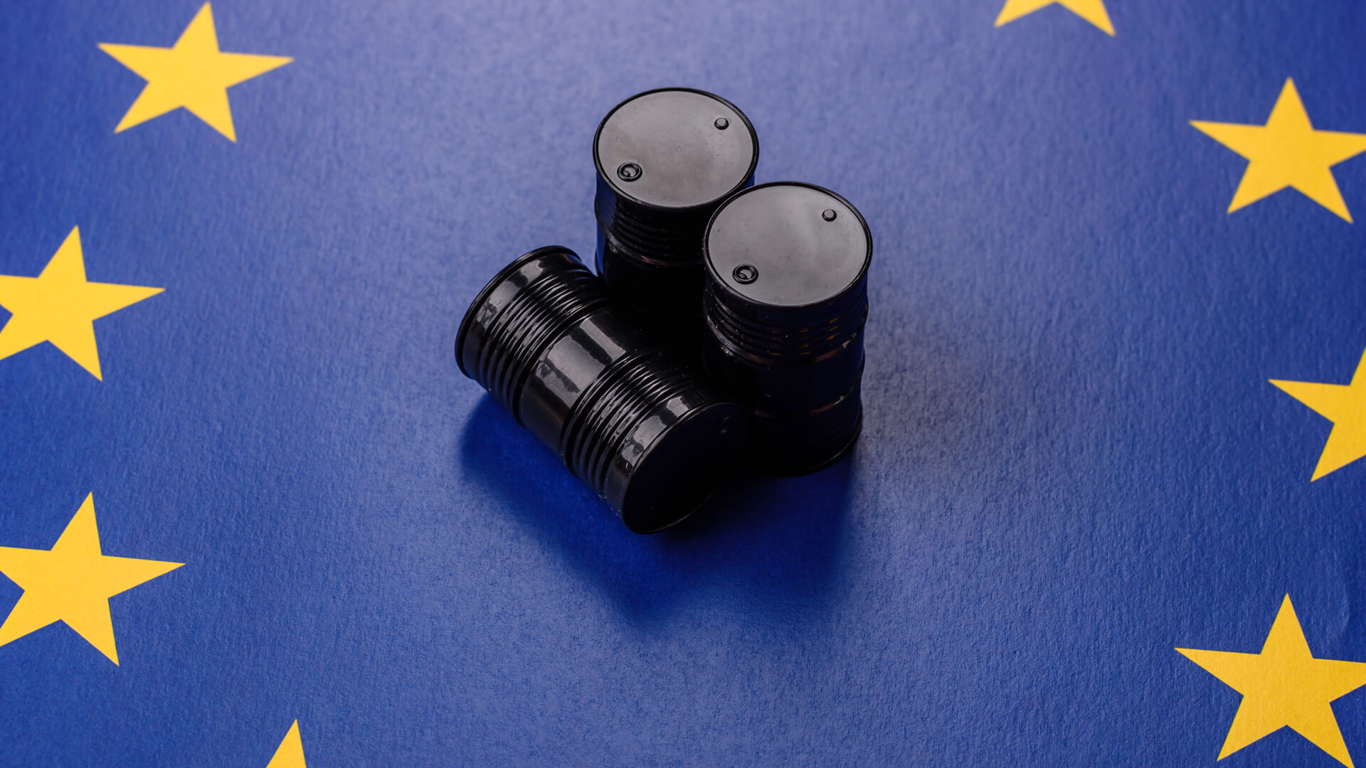 Oil barrels surrounded by a European flag. Licensed by Envato Elements