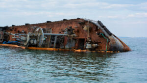 a ship sinking in the ocean