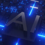 The letters "AI" on a blue cyber background