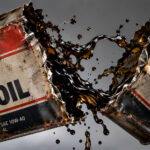 An exploding vintage oil can