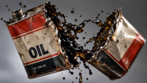 An exploding vintage oil can