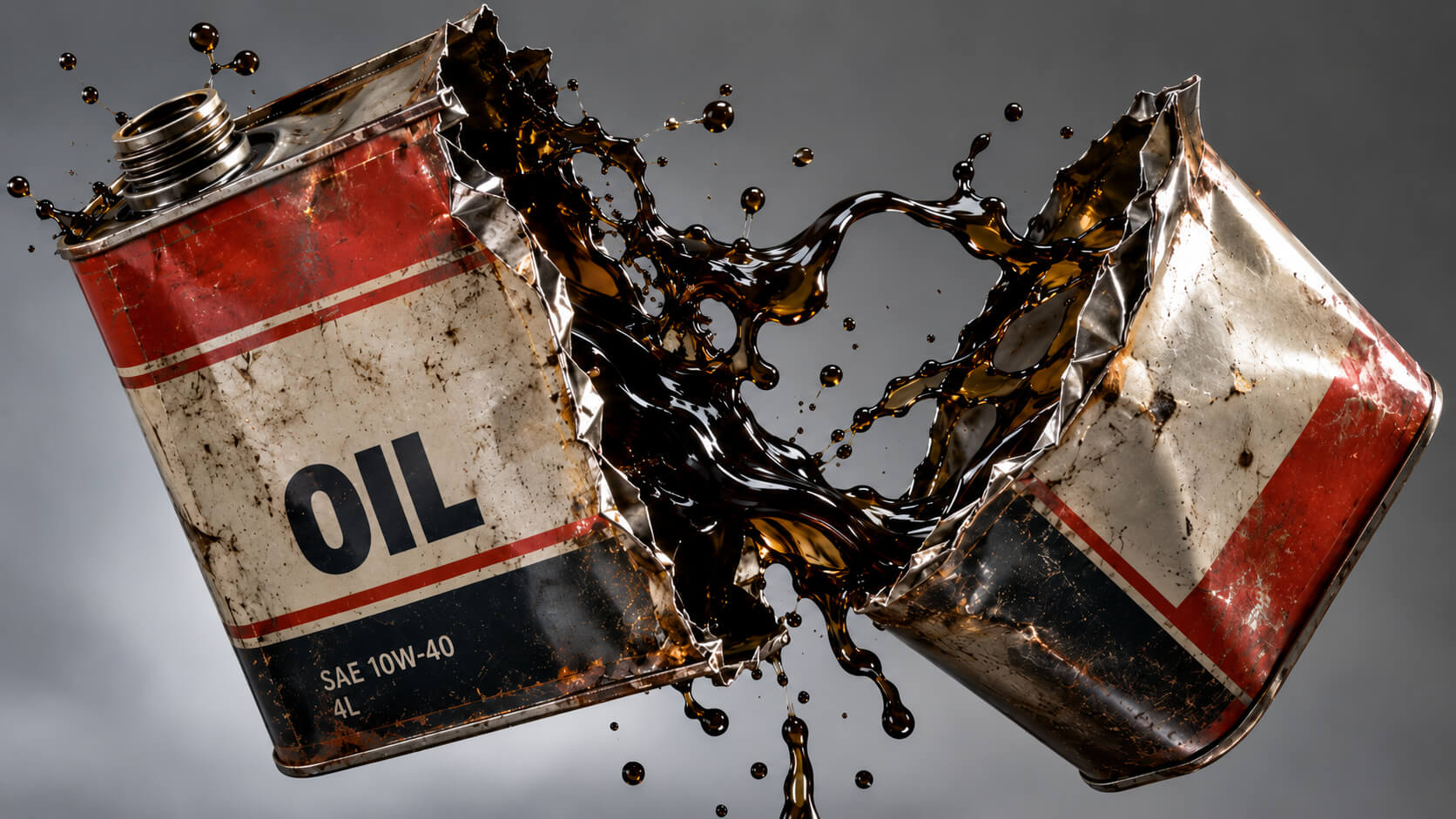 An exploding vintage oil can