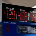 Gas pump displaying prices