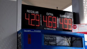 Gas pump displaying prices
