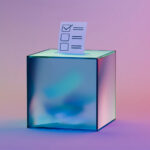 A ballot box with a checkmark on the paper going in it